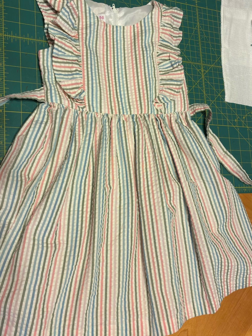 Bonnie Jean Pastel Stripe Ruffle Shoulder Dress - Pink, Blue, Green, Cream